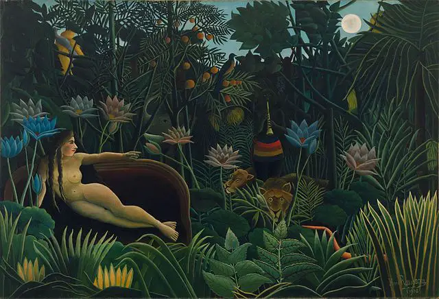 Henri Rousseau, Der Traum, 1910 - Ein Paradebeispiel der Farbfamilie um Jungle Green